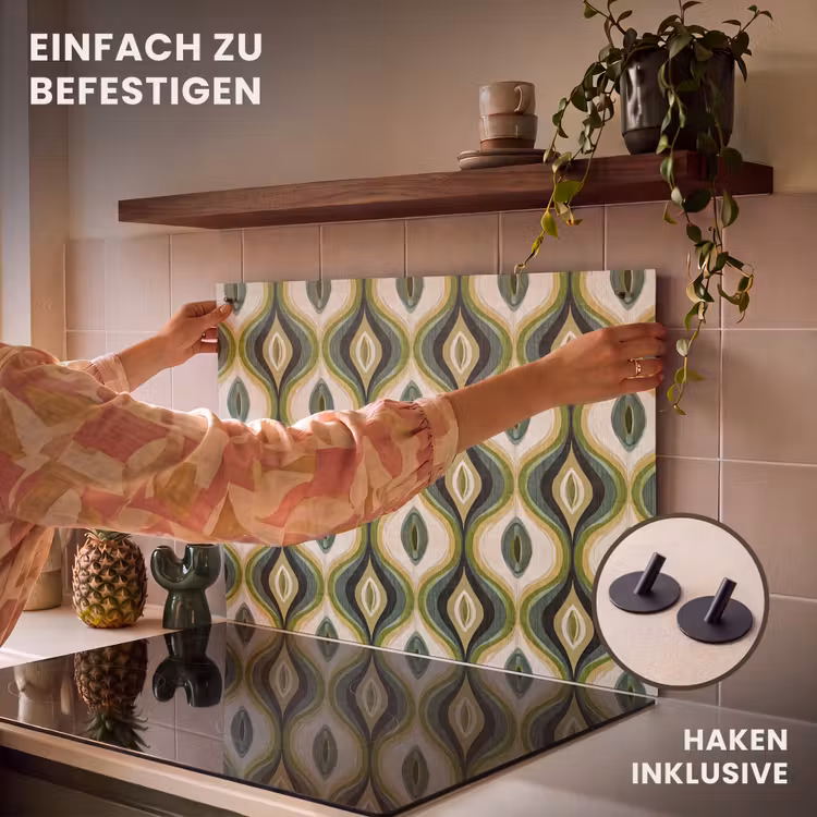2-in-1 Herdabdeckplatte & Spritzschutz - Abstrakt - Rhythmisch - Grün - Abstract - Ritmisch - Groen Inductie beschemer met haakjes klein 777
