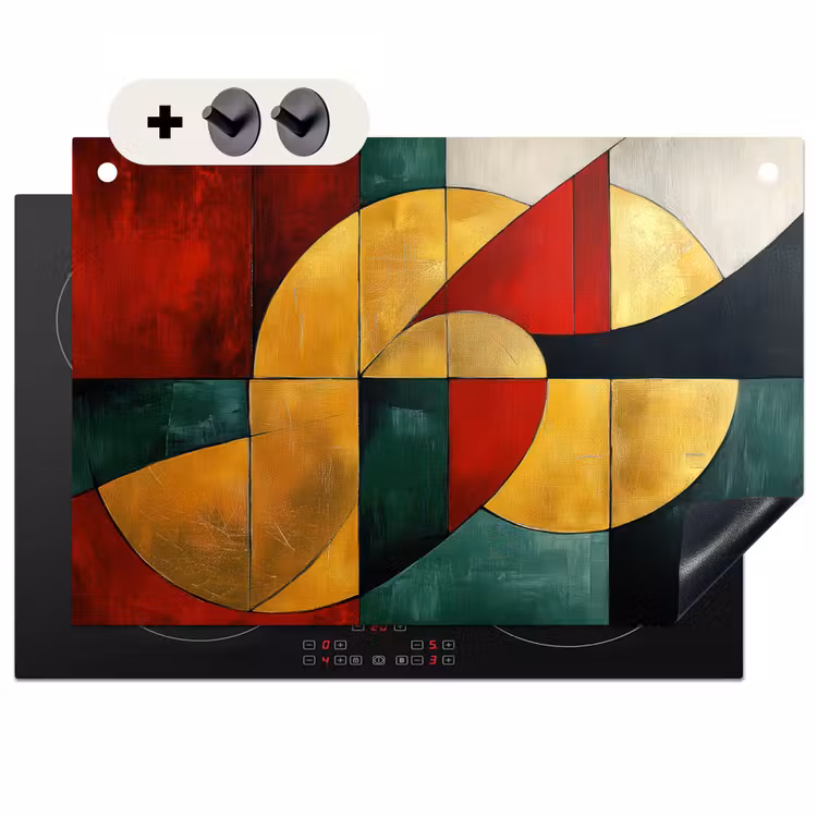 2-in-1 Herdabdeckplatte & Spritzschutz - Abstrakt - Weihnachten - Gold - Rot - Grün - Abstract - Kerst - Goud - Rood - Groen Inductie beschemer met haakjes klein