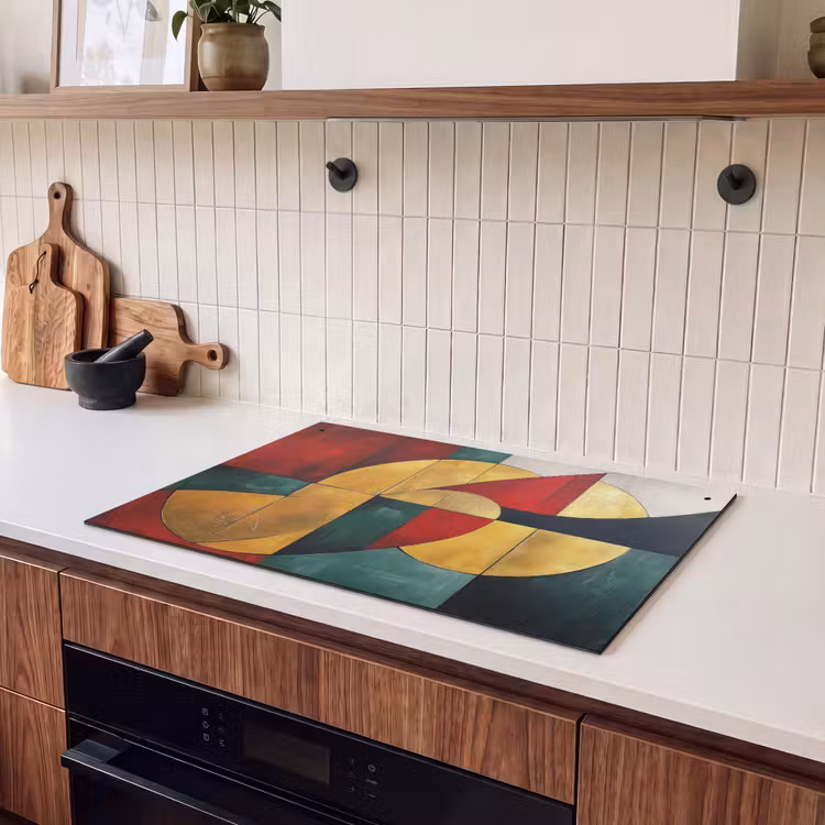 2-in-1 Herdabdeckplatte & Spritzschutz - Abstrakt - Weihnachten - Gold - Rot - Grün - Abstract - Kerst - Goud - Rood - Groen Inductie beschemer met haakjes klein