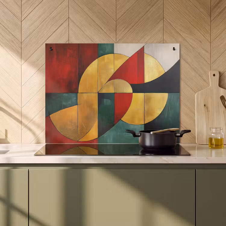 2-in-1 Herdabdeckplatte & Spritzschutz - Abstrakt - Weihnachten - Gold - Rot - Grün - Abstract - Kerst - Goud - Rood - Groen Inductie beschemer met haakjes klein