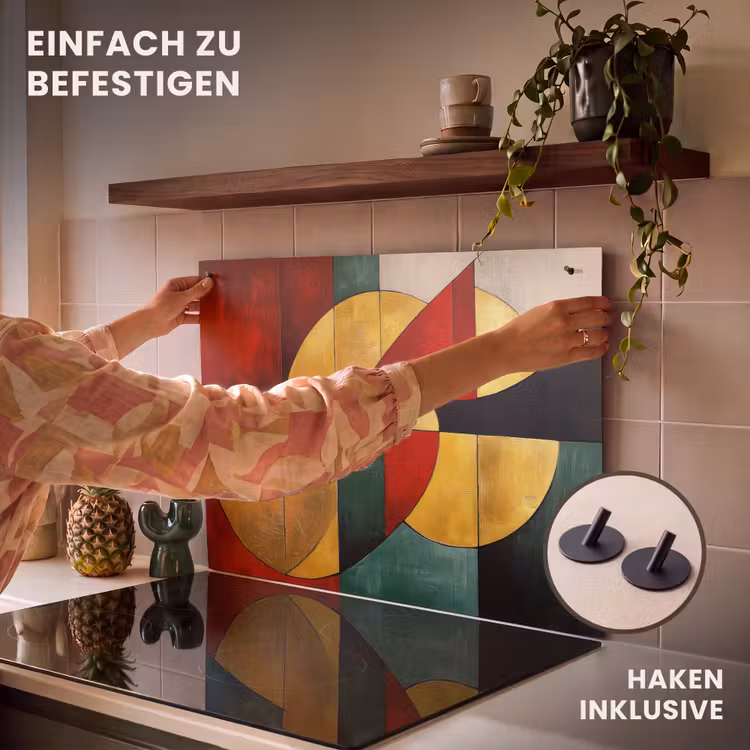 2-in-1 Herdabdeckplatte & Spritzschutz - Abstrakt - Weihnachten - Gold - Rot - Grün - Abstract - Kerst - Goud - Rood - Groen Inductie beschemer met haakjes klein
