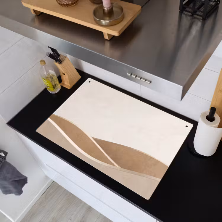 Abstract - Golven - Modern - Beige Inductie beschemer met haakjes klein -sfeer1