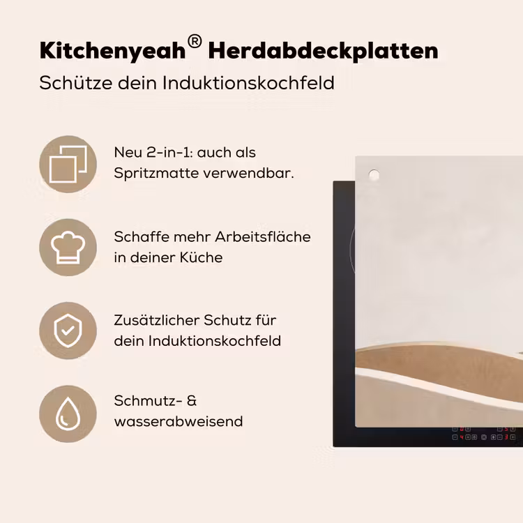 Abstract - Golven - Modern - Beige Inductie beschemer met haakjes klein -ky-usp-de