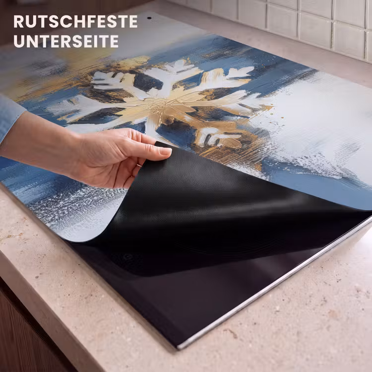 2-in-1 Herdabdeckplatte & Spritzschutz - Abstrakt - Winter - Schneeflocke - Schnee - Gold - Abstract - Winter - Sneeuwvlok - Sneeuw - Goud Inductie beschemer met haakjes klein