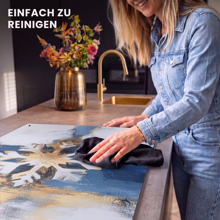 2-in-1 Herdabdeckplatte & Spritzschutz - Abstrakt - Winter - Schneeflocke - Schnee - Gold - Abstract - Winter - Sneeuwvlok - Sneeuw - Goud Inductie beschemer met haakjes klein
