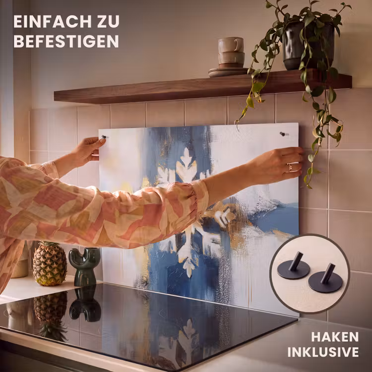 2-in-1 Herdabdeckplatte & Spritzschutz - Abstrakt - Winter - Schneeflocke - Schnee - Gold - Abstract - Winter - Sneeuwvlok - Sneeuw - Goud Inductie beschemer met haakjes klein