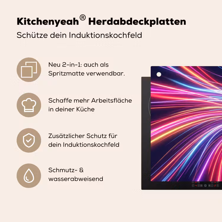 Abstract - Swirl - Futuristic - Neon Inductie beschemer met haakjes klein -ky-usp-de