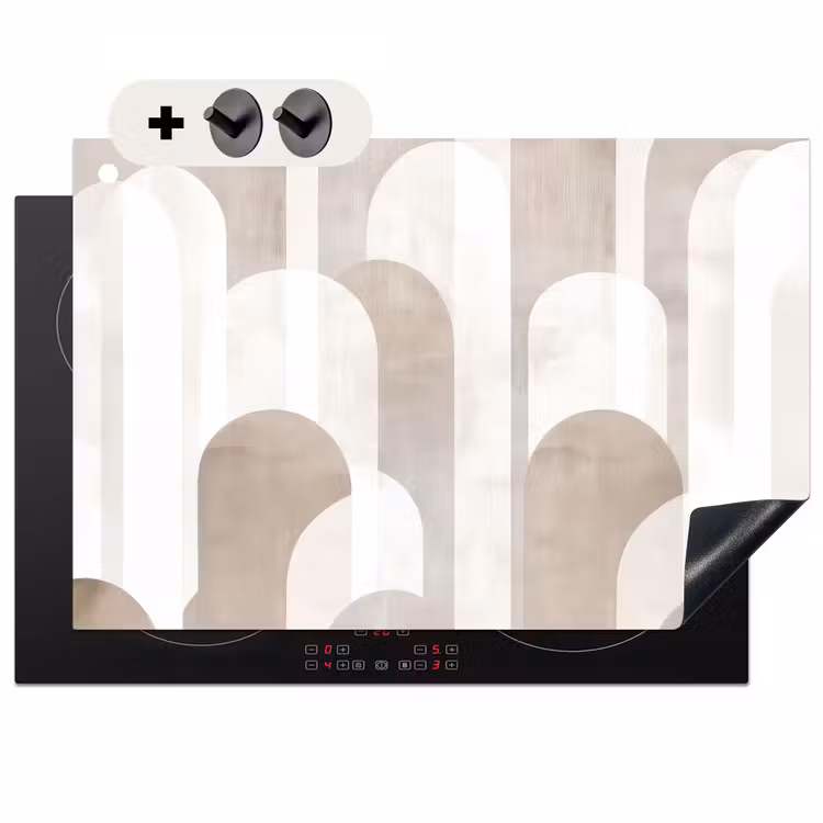2-in-1 Herdabdeckplatte & Spritzschutz - Abstrakte Bögen - Modern - Beige - Abstracte bogen - Modern - Beige Inductie beschemer met haakjes klein