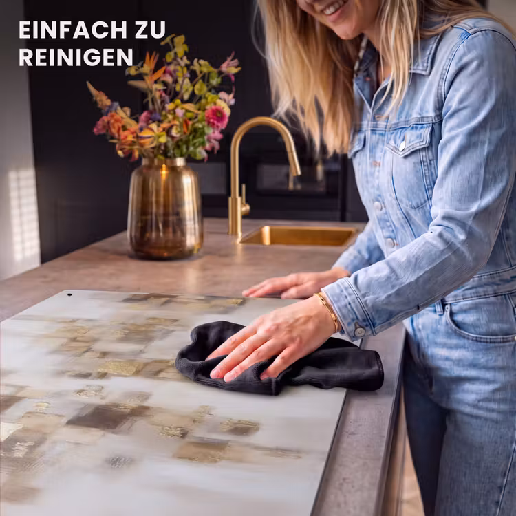 2-in-1 Herdabdeckplatte & Spritzschutz - Abstrakte Quadrate - Erdtöne - Neblig - Abstracte vierkanten - Aardetonen - Mistig Inductie beschemer met haakjes klein