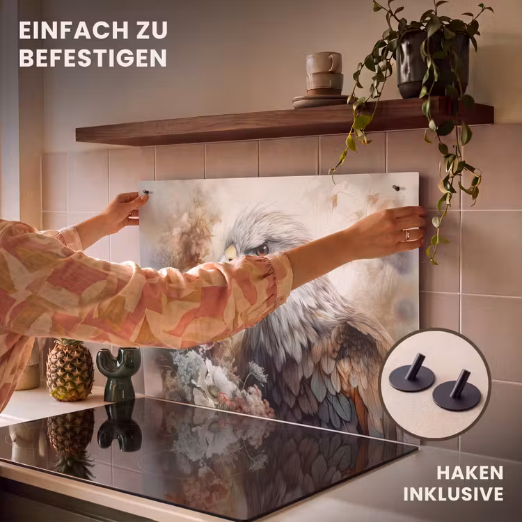2-in-1 Herdabdeckplatte & Spritzschutz - Adler - Adler - Vogel - Blumen - Natur - Arend - Adelaar - Vogel - Bloemen - Natuur Inductie beschemer met haakjes klein
