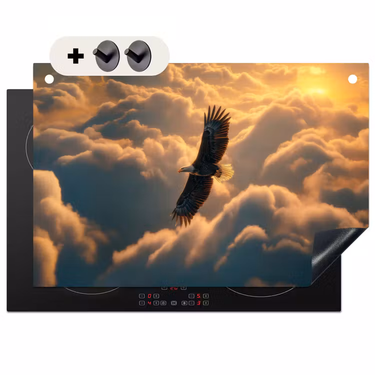 2-in-1 Herdabdeckplatte & Spritzschutz - Adler - Wolken - Sonne - Adelaar - Wolken - Zon Inductie beschemer met haakjes klein