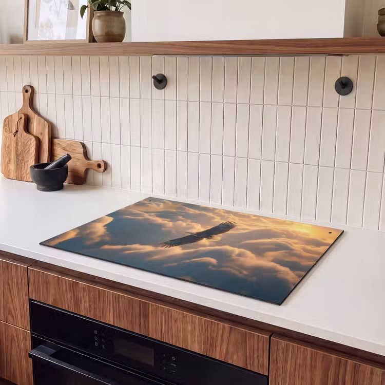 2-in-1 Herdabdeckplatte & Spritzschutz - Adler - Wolken - Sonne - Adelaar - Wolken - Zon Inductie beschemer met haakjes klein