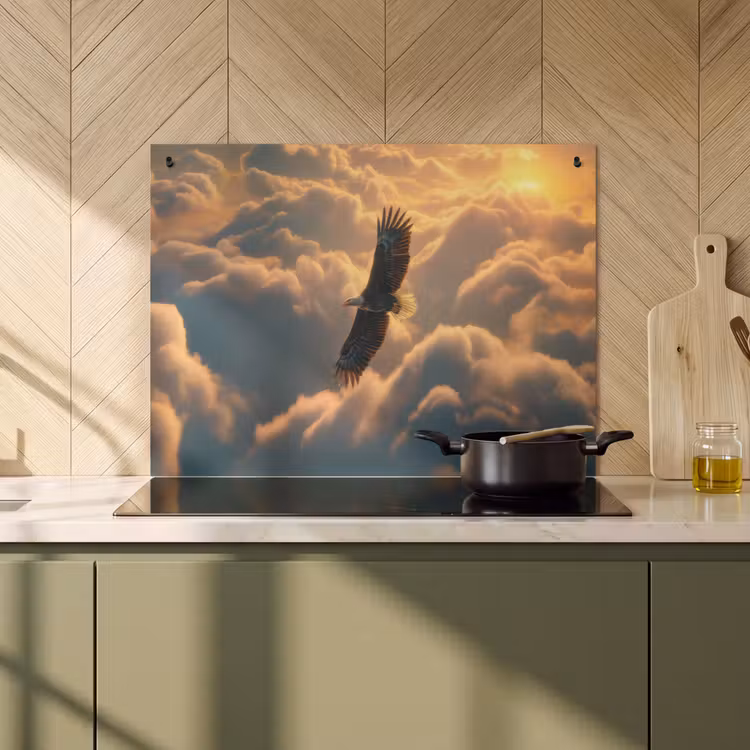 2-in-1 Herdabdeckplatte & Spritzschutz - Adler - Wolken - Sonne - Adelaar - Wolken - Zon Inductie beschemer met haakjes klein