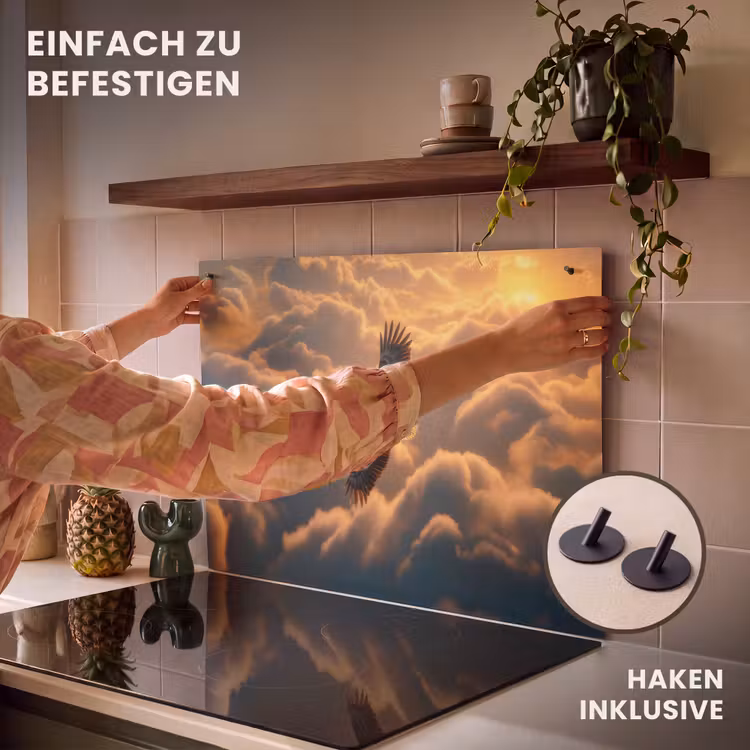 2-in-1 Herdabdeckplatte & Spritzschutz - Adler - Wolken - Sonne - Adelaar - Wolken - Zon Inductie beschemer met haakjes klein