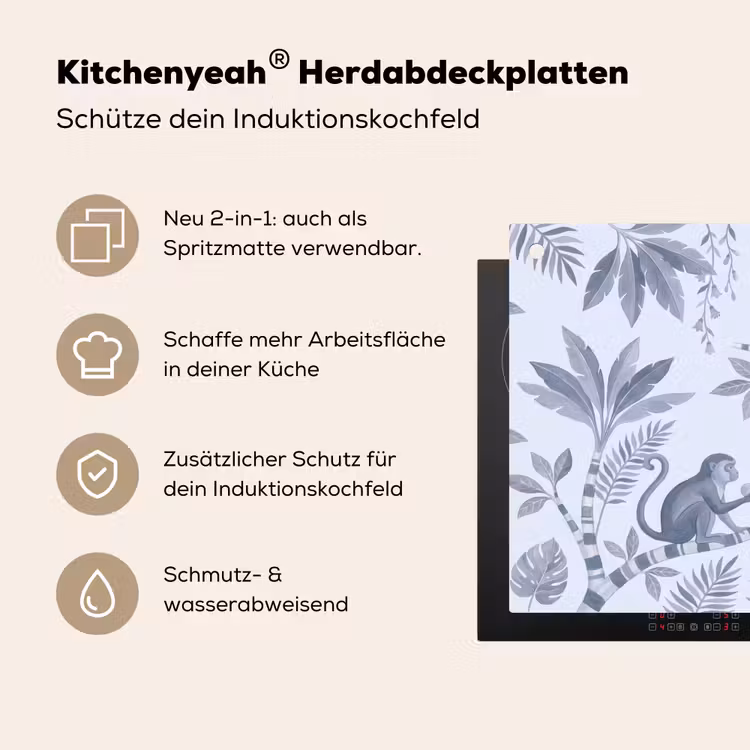 Aap - Boom - Bladeren - Jungle - Illustratie Inductie beschemer met haakjes klein -ky-usp-de