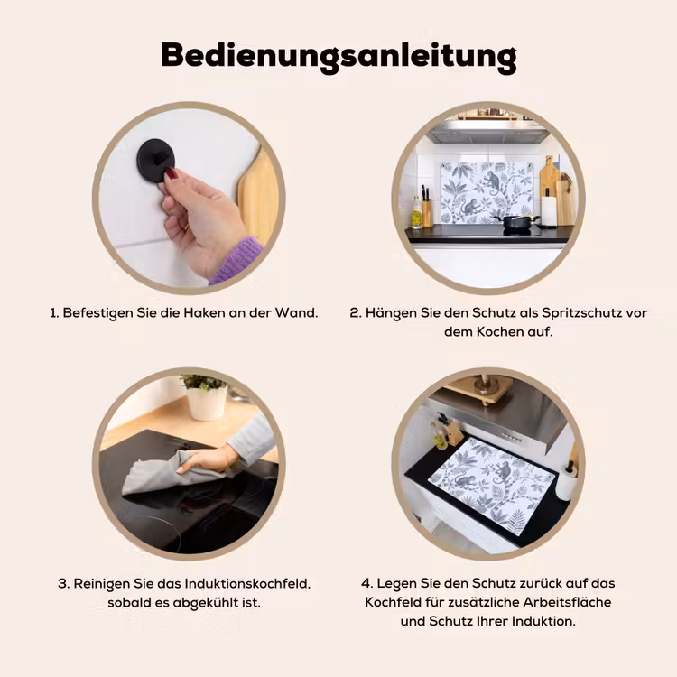 Aap - Boom - Bladeren - Jungle - Illustratie Inductie beschemer met haakjes klein -ky-gebruik-de
