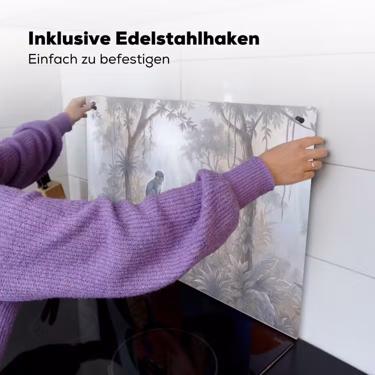 Aap - Boom - Jungle - Natuur - Grijs Inductie beschemer met haakjes klein -ky-ophangen-de