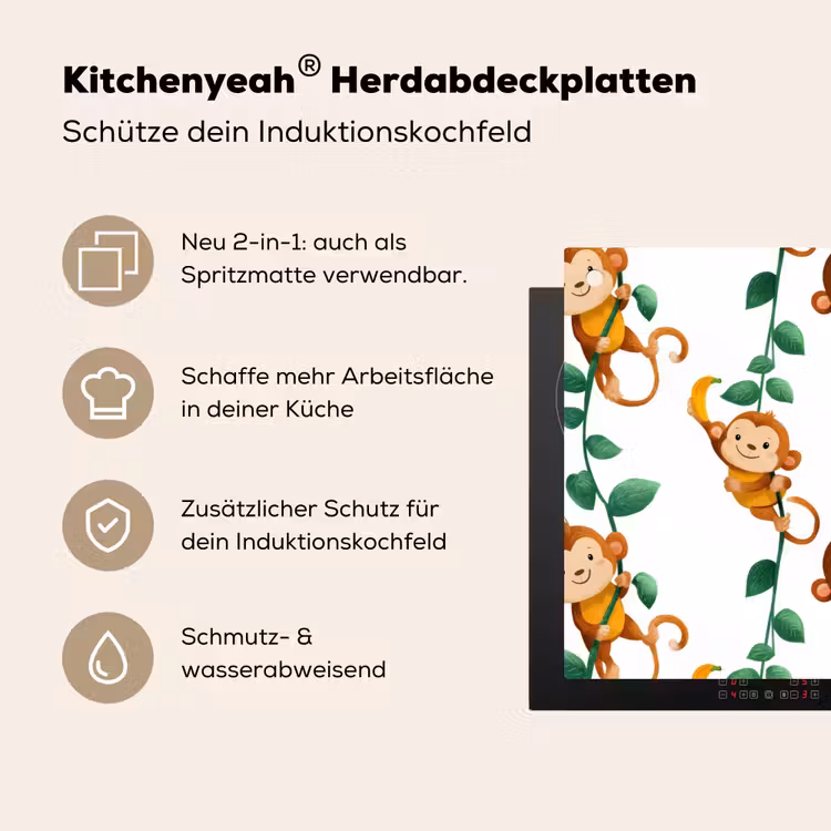Apen - Lianen - Kleurrijk Inductie beschemer met haakjes klein 777 -ky-usp-de