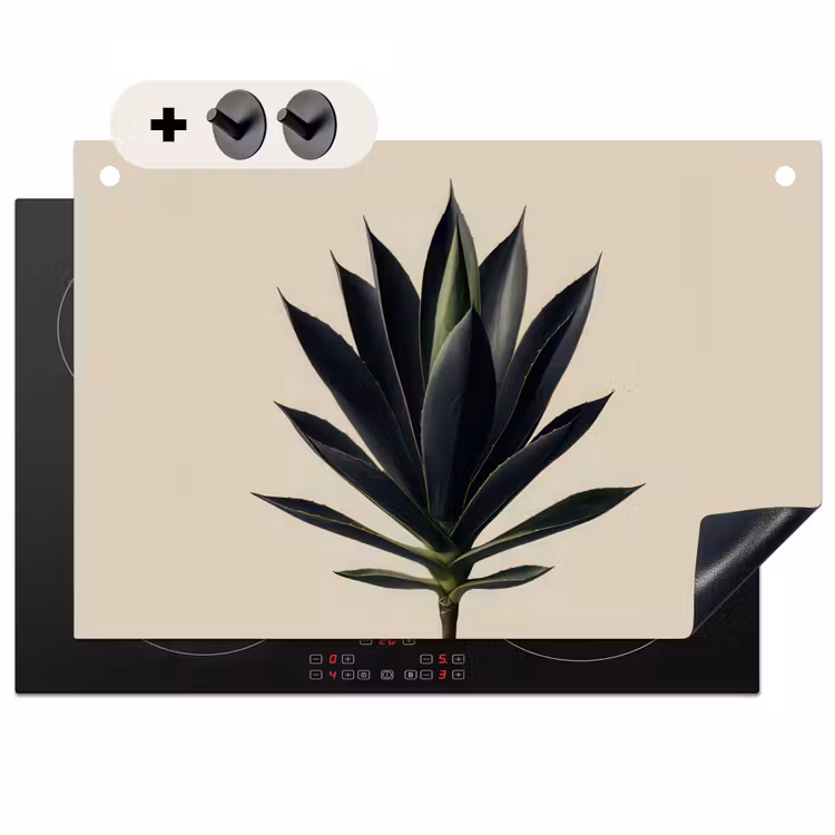 2-in-1 Herdabdeckplatte & Spritzschutz - Agavenpflanze - Symmetrisch - Grün - Agaveplant - Symmetrisch - Groen Inductie beschemer met haakjes klein