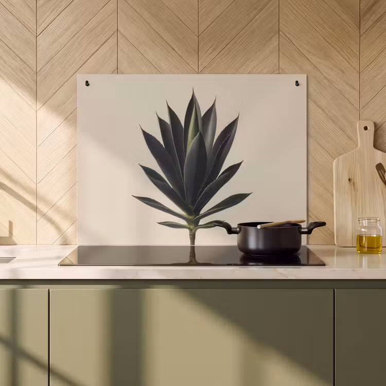 2-in-1 Herdabdeckplatte & Spritzschutz - Agavenpflanze - Symmetrisch - Grün - Agaveplant - Symmetrisch - Groen Inductie beschemer met haakjes klein