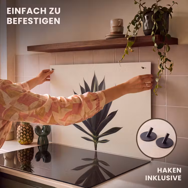 2-in-1 Herdabdeckplatte & Spritzschutz - Agavenpflanze - Symmetrisch - Grün - Agaveplant - Symmetrisch - Groen Inductie beschemer met haakjes klein