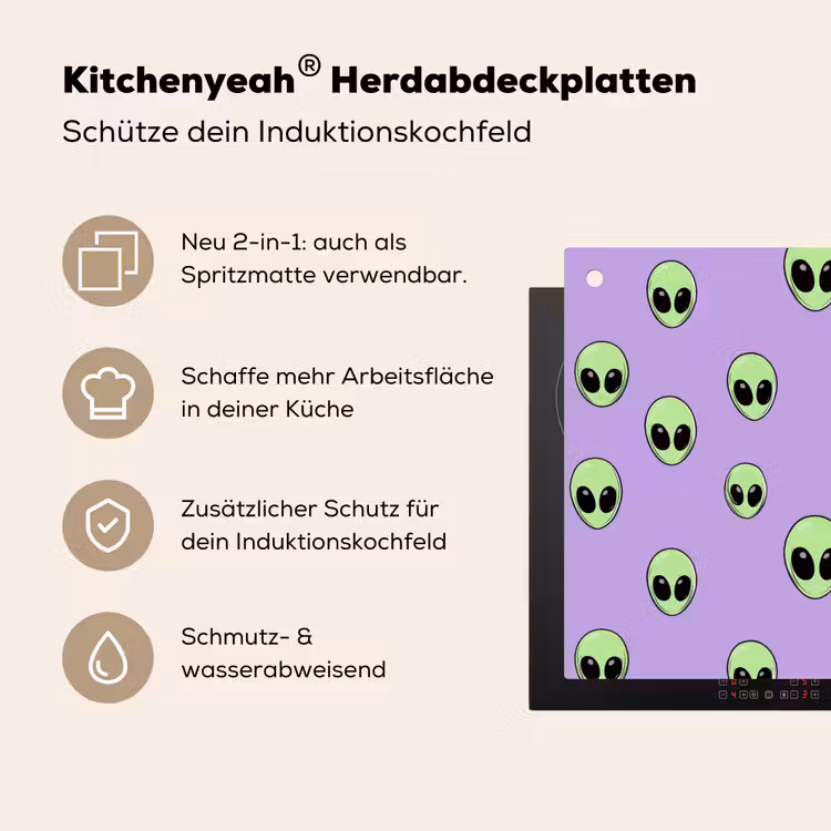 Alien - Retro - Lila Inductie beschemer met haakjes klein 777 -ky-usp-de