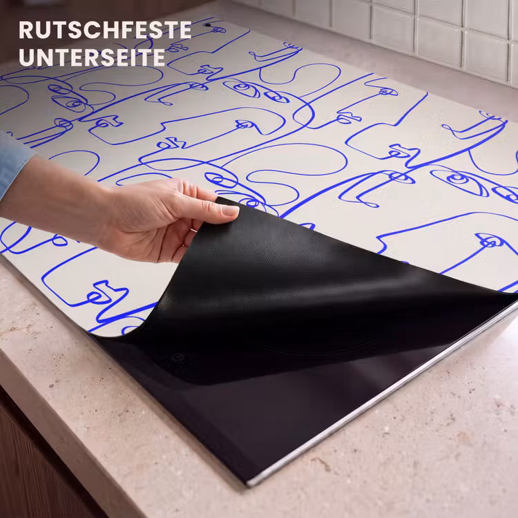 2-in-1 Herdabdeckplatte & Spritzschutz - all-patterns-artboardsbl-16 - Gezicht - Blauw - Lijnen - Beige Inductie beschemer met haakjes klein 777