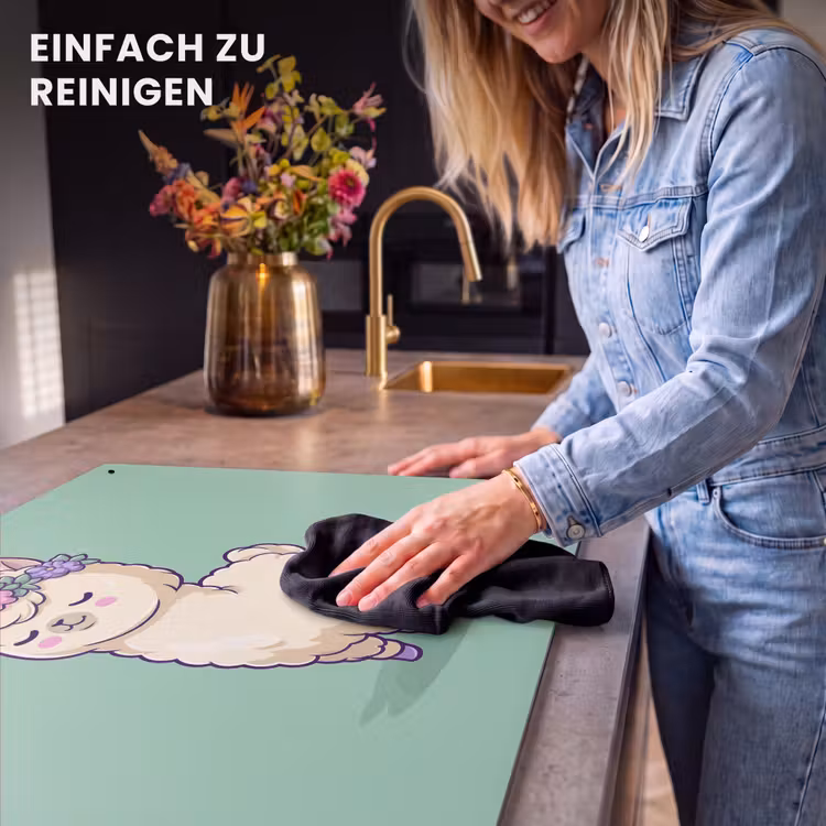 2-in-1 Herdabdeckplatte & Spritzschutz - Alpaka - Grün - Blumendiadem — 5