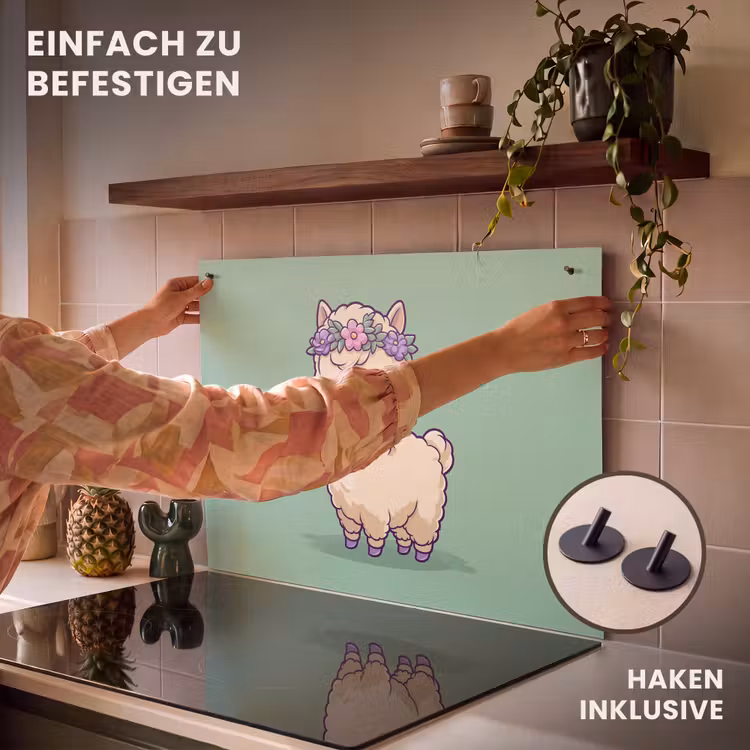 2-in-1 Herdabdeckplatte & Spritzschutz - Alpaka - Grün - Blumendiadem — 7