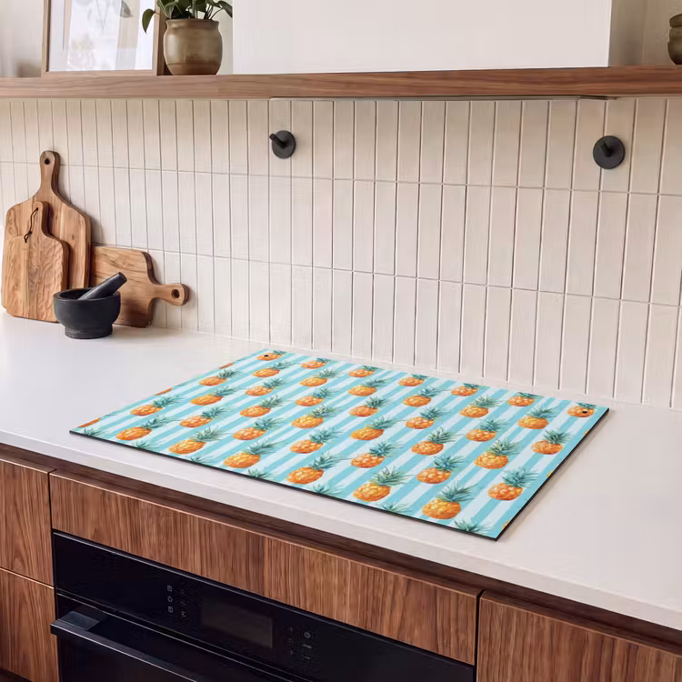 2-in-1 Herdabdeckplatte & Spritzschutz - Ananas - Streifen - Grün - Ananas - Strepen - Groen Inductie beschemer met haakjes klein 777
