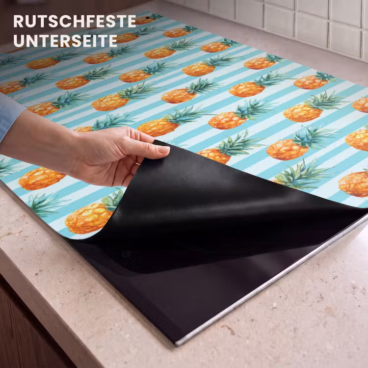 2-in-1 Herdabdeckplatte & Spritzschutz - Ananas - Streifen - Grün - Ananas - Strepen - Groen Inductie beschemer met haakjes klein 777