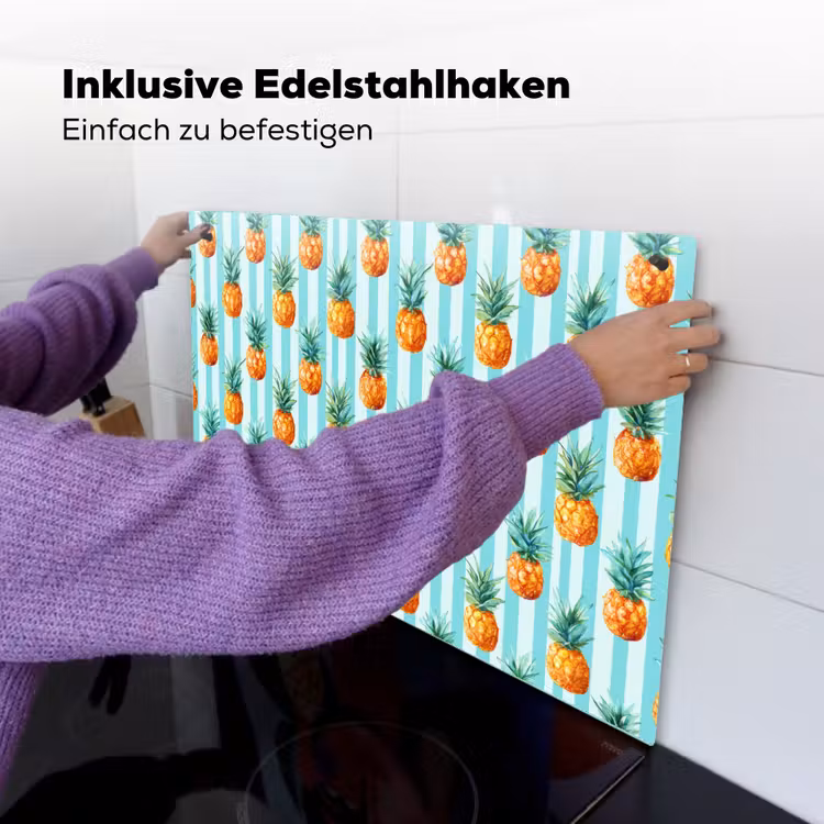 2-in-1 Herdabdeckplatte & Spritzschutz - Ananas - Streifen - Grün - Ananas - Strepen - Groen Inductie beschemer met haakjes klein 777