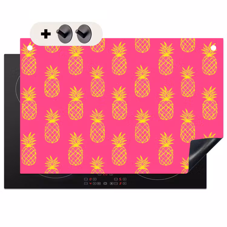 2-in-1 Herdabdeckplatte & Spritzschutz - Ananas - Trendy - Rosa - Ananas - Trendy - Roze Inductie beschemer met haakjes klein 777