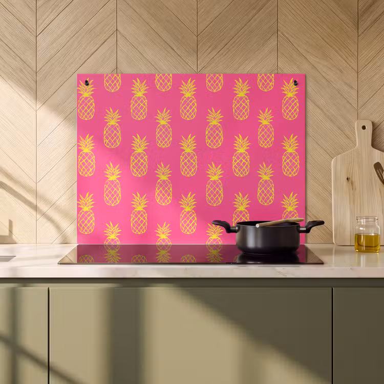 2-in-1 Herdabdeckplatte & Spritzschutz - Ananas - Trendy - Rosa - Ananas - Trendy - Roze Inductie beschemer met haakjes klein 777