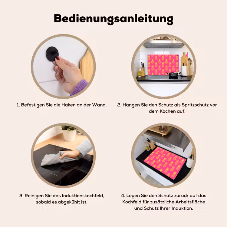 2-in-1 Herdabdeckplatte & Spritzschutz - Ananas - Trendy - Rosa - Ananas - Trendy - Roze Inductie beschemer met haakjes klein 777