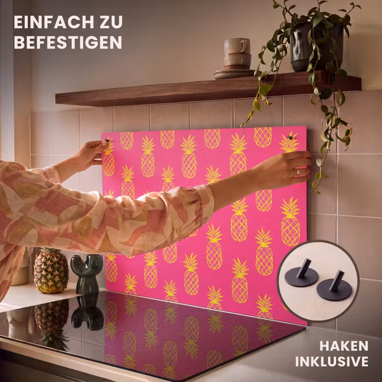 2-in-1 Herdabdeckplatte & Spritzschutz - Ananas - Trendy - Rosa - Ananas - Trendy - Roze Inductie beschemer met haakjes klein 777