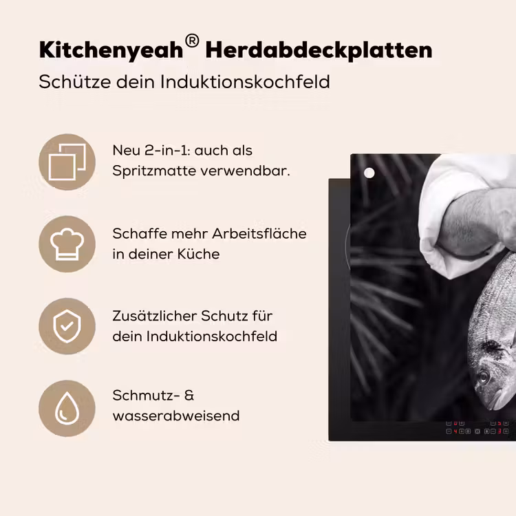 Vissen - Chef - Zwart - Wit Inductie beschemer met haakjes klein -ky-usp-de