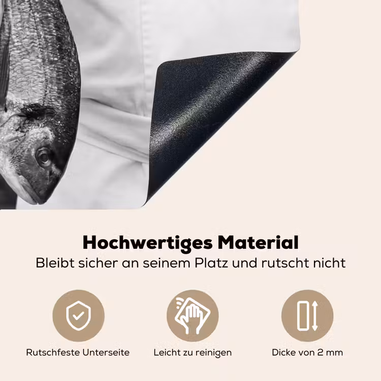 Vissen - Chef - Zwart - Wit Inductie beschemer met haakjes klein -ky-onderkant-de