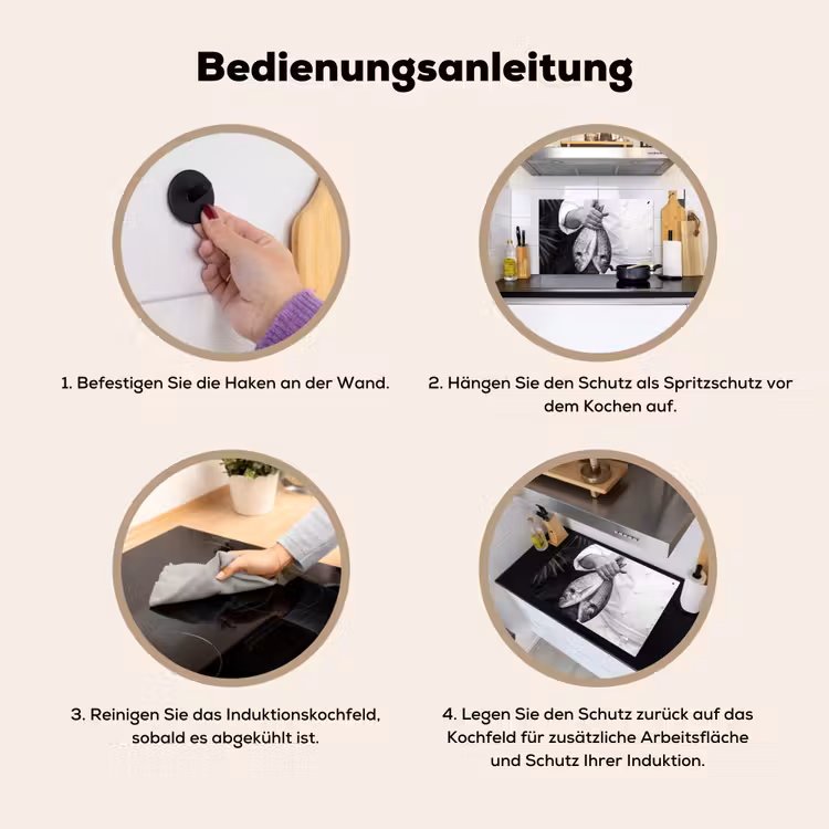 Vissen - Chef - Zwart - Wit Inductie beschemer met haakjes klein -ky-gebruik-de