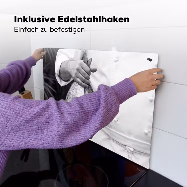 Vissen - Chef - Zwart - Wit Inductie beschemer met haakjes klein -ky-ophangen-de