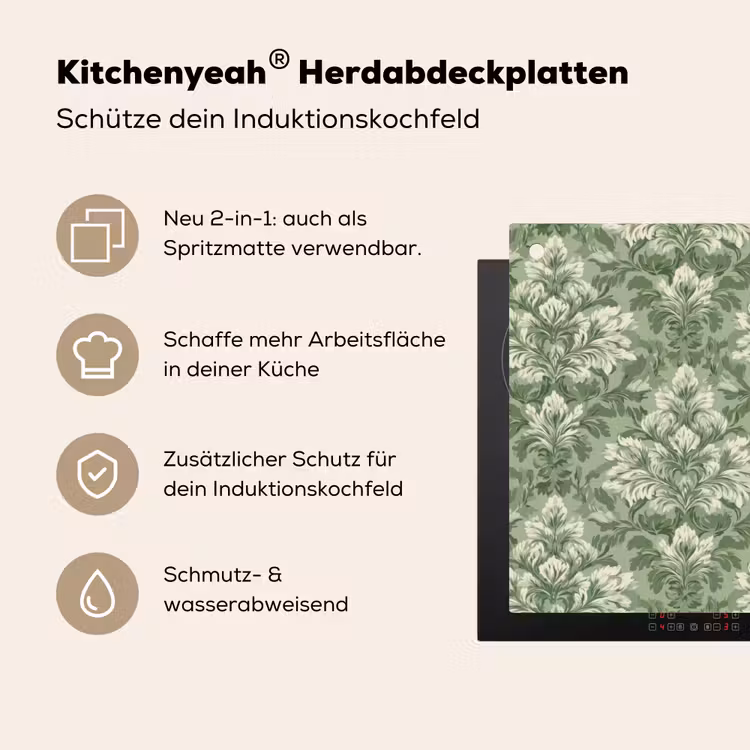 Sierlijk - Lichtgroen - Planten - Patroon - Getailleerd Inductie beschemer met haakjes klein 777 -ky-usp-de