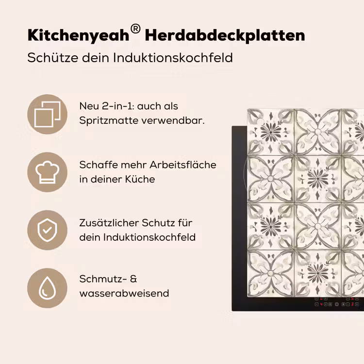 Antiek - Tegel - Beige Inductie beschemer met haakjes klein 777 -ky-usp-de