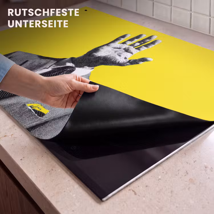 2-in-1 Herdabdeckplatte & Spritzschutz - Anzug - Hand - Gelb - Pak - Hand - Geel Inductie beschemer met haakjes klein