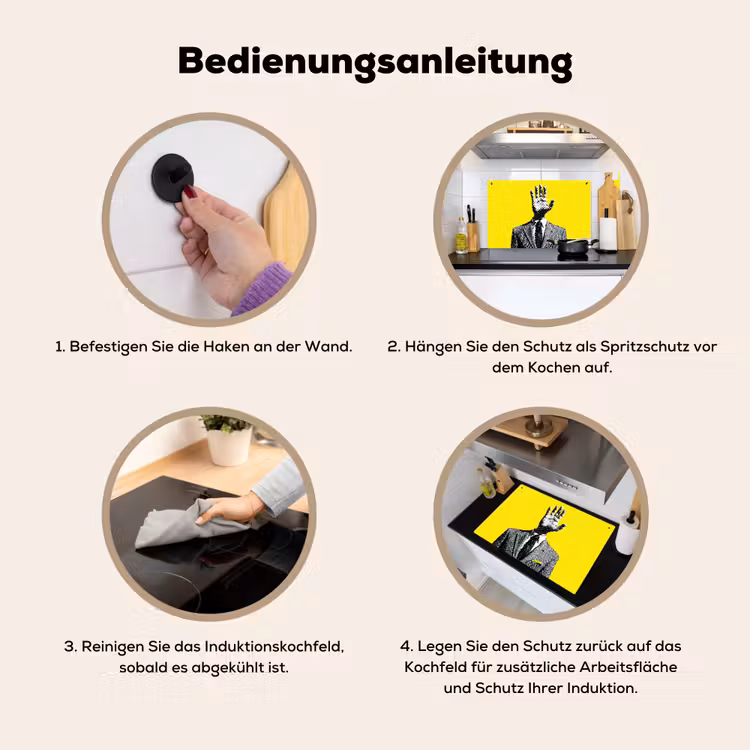 2-in-1 Herdabdeckplatte & Spritzschutz - Anzug - Hand - Gelb - Pak - Hand - Geel Inductie beschemer met haakjes klein