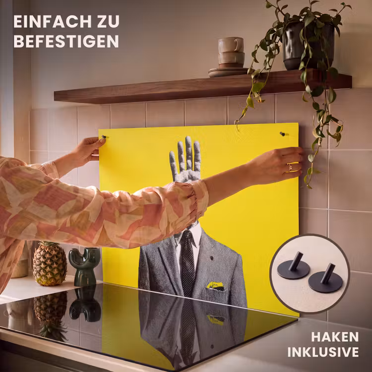 2-in-1 Herdabdeckplatte & Spritzschutz - Anzug - Hand - Gelb - Pak - Hand - Geel Inductie beschemer met haakjes klein