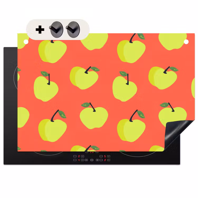 2-in-1 Herdabdeckplatte & Spritzschutz - Äpfel - Modern - Grün - Appels - Modern - Groen Inductie beschemer met haakjes klein 777
