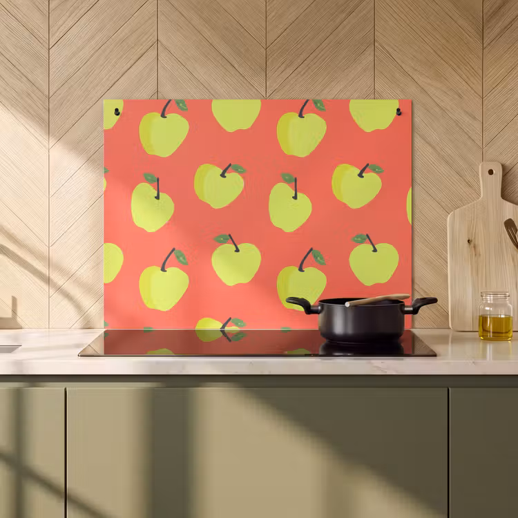 2-in-1 Herdabdeckplatte & Spritzschutz - Äpfel - Modern - Grün - Appels - Modern - Groen Inductie beschemer met haakjes klein 777
