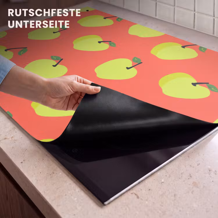 2-in-1 Herdabdeckplatte & Spritzschutz - Äpfel - Modern - Grün - Appels - Modern - Groen Inductie beschemer met haakjes klein 777