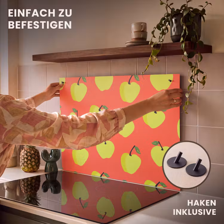 2-in-1 Herdabdeckplatte & Spritzschutz - Äpfel - Modern - Grün - Appels - Modern - Groen Inductie beschemer met haakjes klein 777