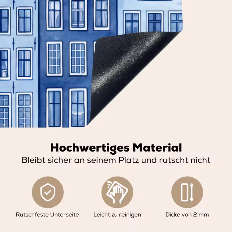 Aquarel - Grachtenpanden - Delfts - Blauw Inductie beschemer met haakjes klein -ky-onderkant-de